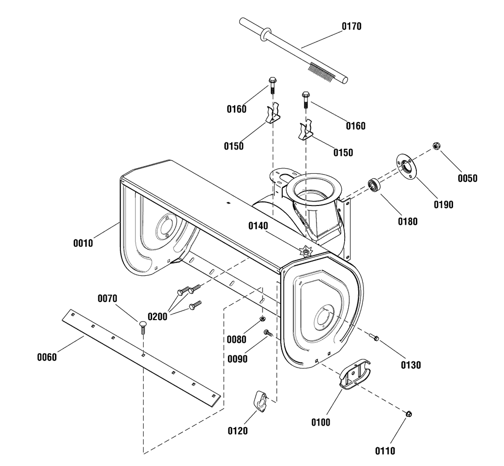 Auger Housing Diagram and Parts List for 1696157-01-1528HD 2013 Briggs and Stratton Snow Blower